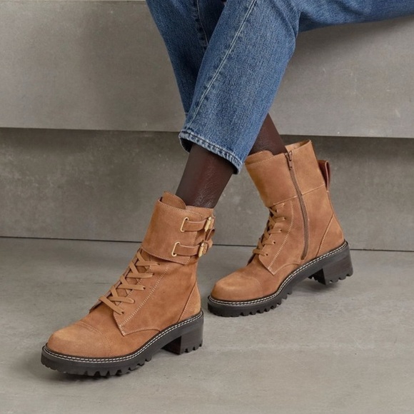 See By Chloe Brown Suede Combat Boots - Picture 2 of 11